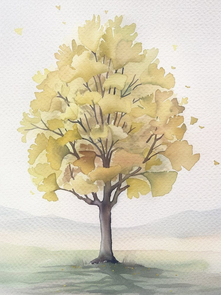 Ginkgo Tree Atmospheric Watercolour Painting 3