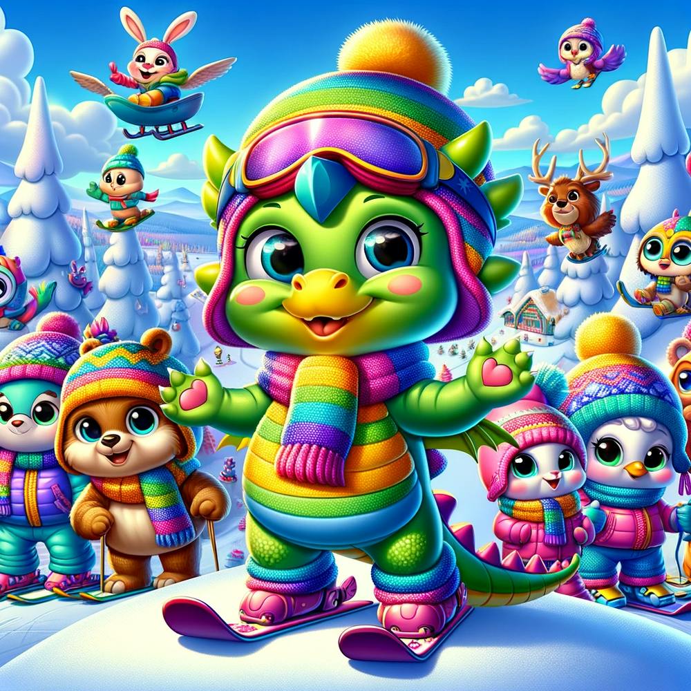 little dragon skiing with friends