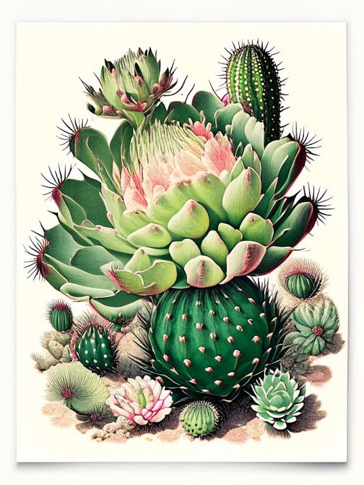 Cactus Flower 2 Floral Botanical Vintage Poster Flower