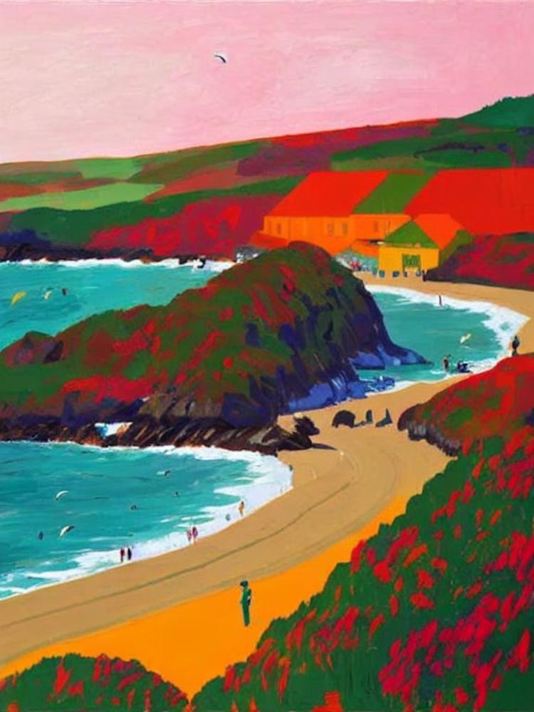 Perranporth Beach, Cornwall Hockney Style