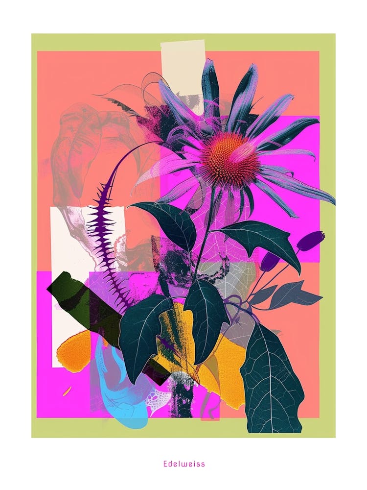 Edelweiss 3 Neon Flower Collage Poster