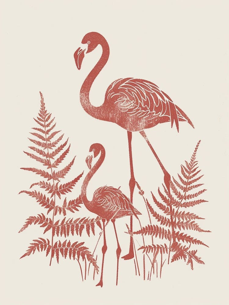 American Flamingo And Ferns Minimalist Illustration 3