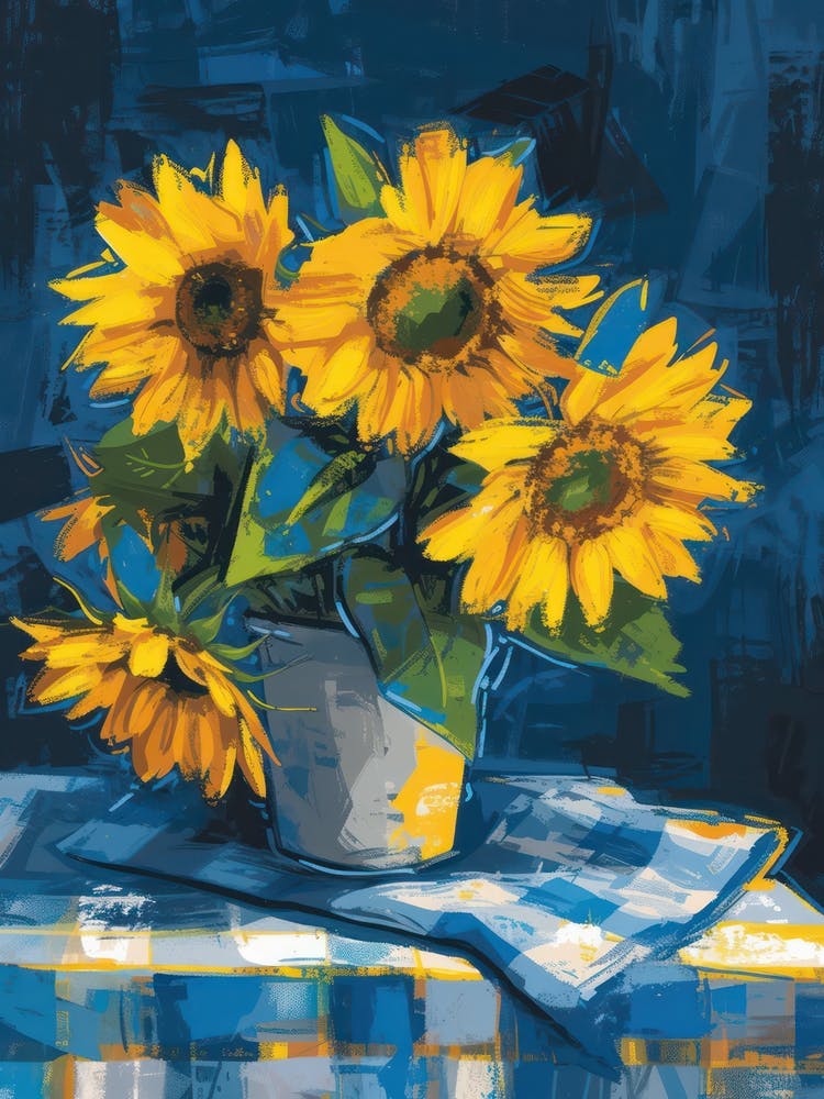 Sunflowers Flowers On A Table   Contemporary Illustration 4