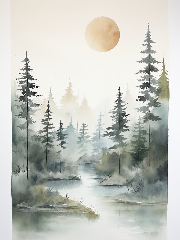 Watercolour Of Taiga Forest   Northern Eurasia And North America 1