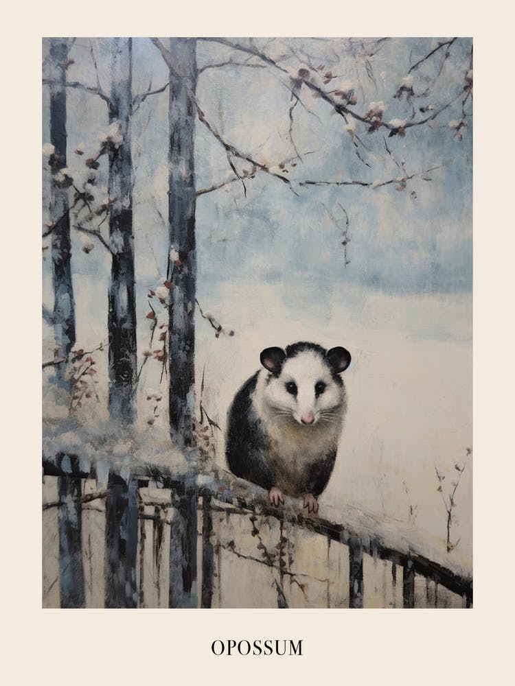 Vintage Winter Animal Painting Poster Opossum