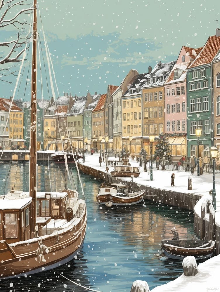Vintage Winter Illustration Copenhagen Denmark 5