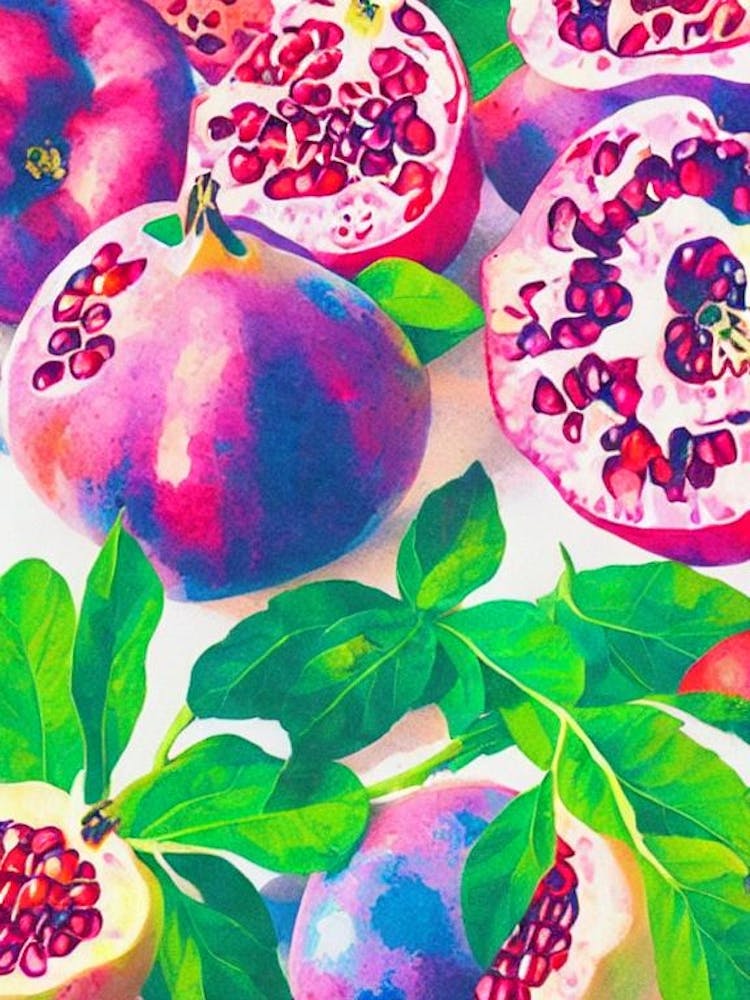 Pomegranate 1 Risograph Retro Poster Fruit