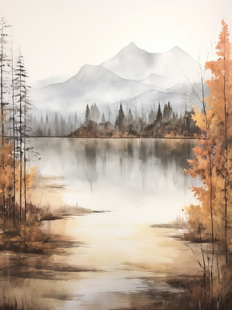 Lake In The Woods In Autumn, Painting 3