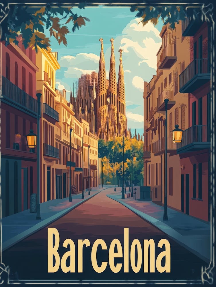 Aihrgdesign A Retro Travel Poster For Barcelona Featuring The F6bca72e D5a7 4720 B276 F77bf763e66b 1