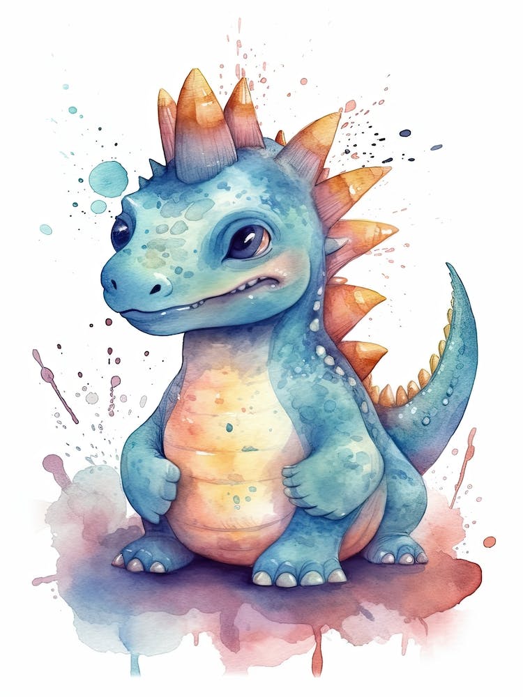 Tsintaosaurus Cute Dinosaur Watercolour 3