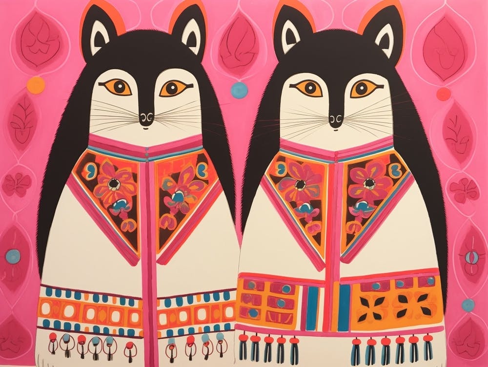 Arctic Fox 3 Folk Style Animal Illustration
