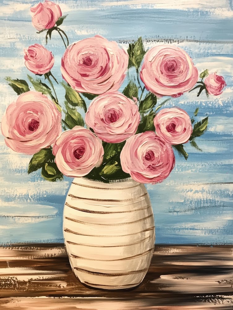 Pink Roses In Vase