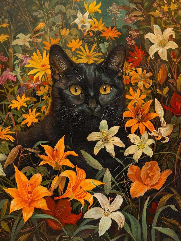 Black Cat In Flowers 9