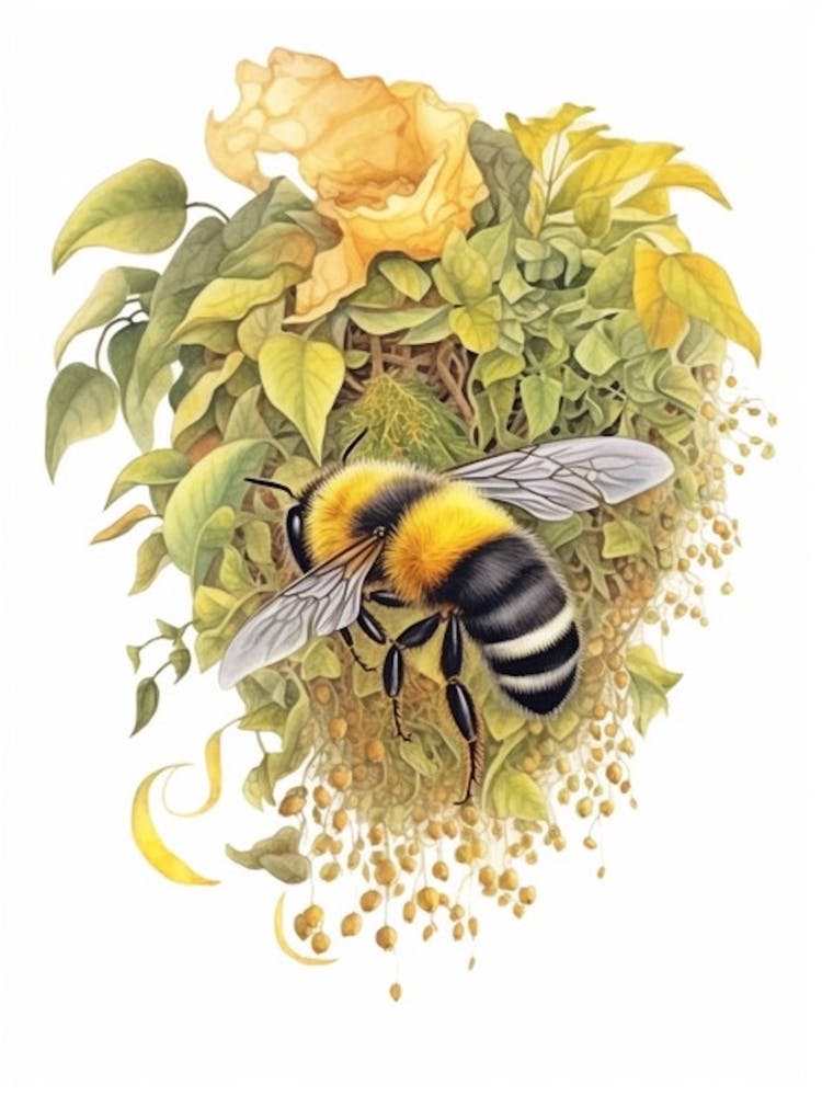 Yellow Faced Bumble Beehive Watercolour Illustration 2