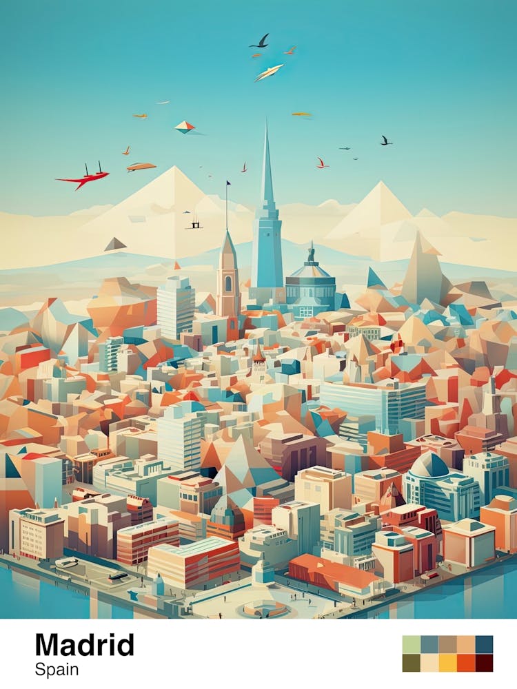 Madrid, Spain, Geometric Illustration 3 Poster