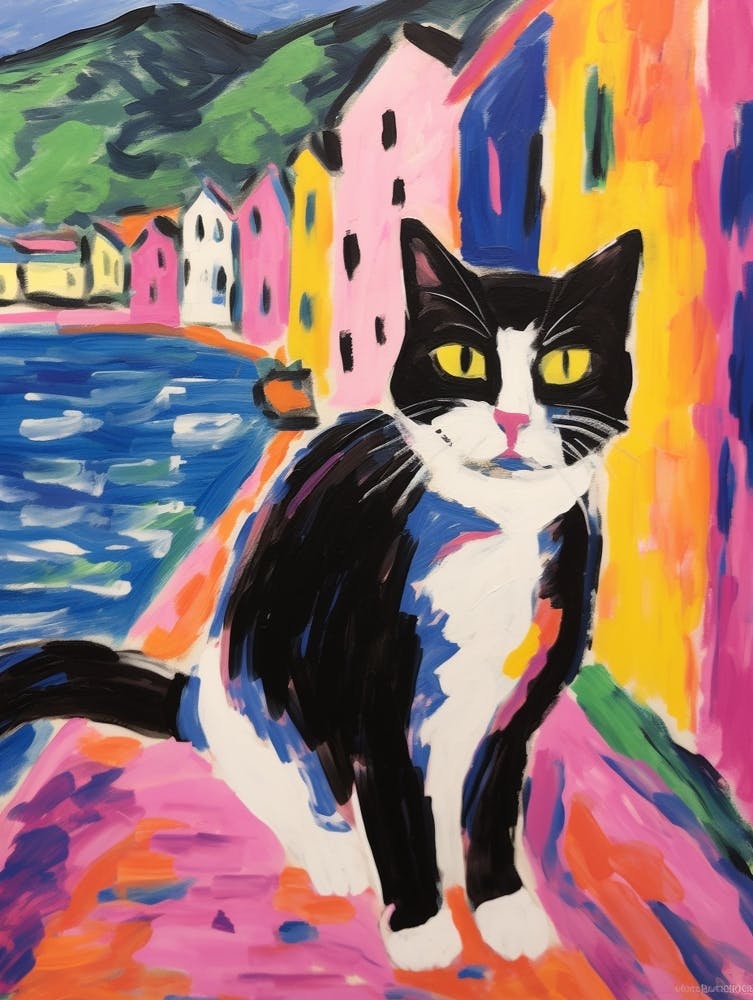 Painting Of A Cat In Lake Como Italy 2