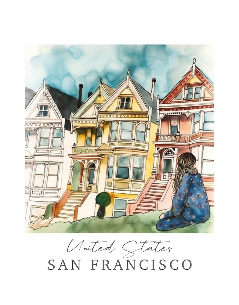 United States San Francisco Storybook 8 Travel Poster Watercolour