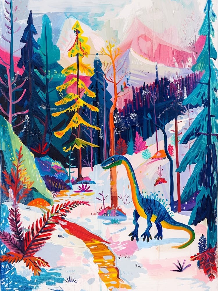 Colourful Dinosaur In A Snowy Landscape 2