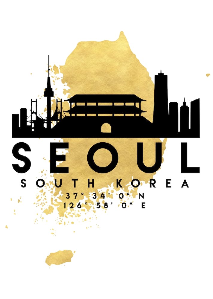 Seoul South Korea Silhouette City Skyline Map