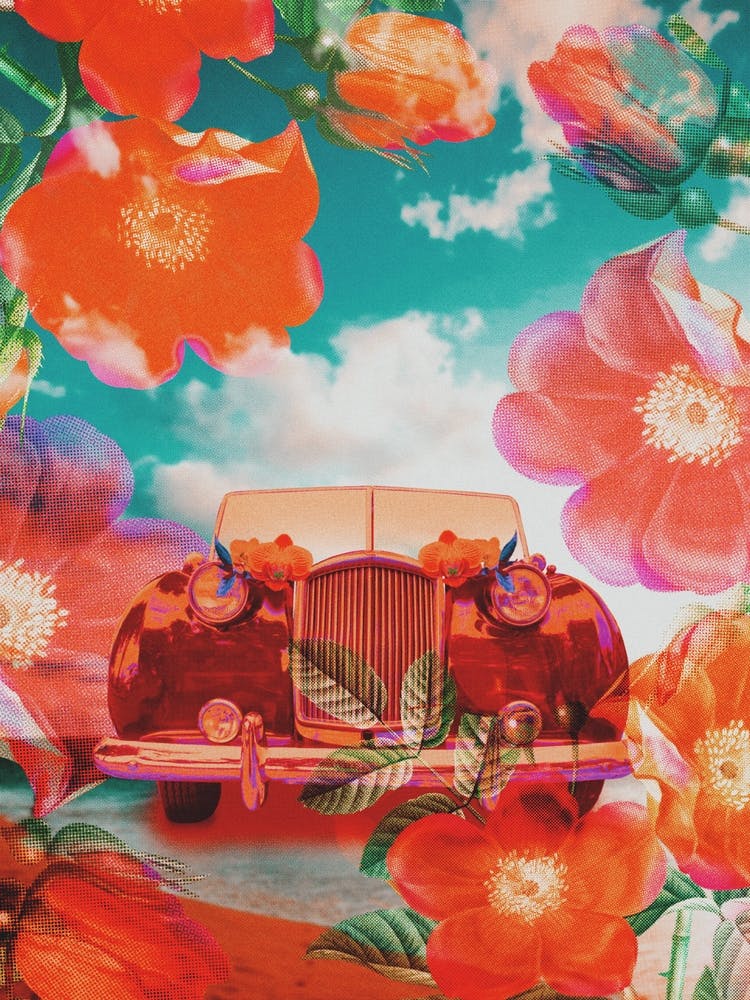 Vintage Car Maximalism Flowers
