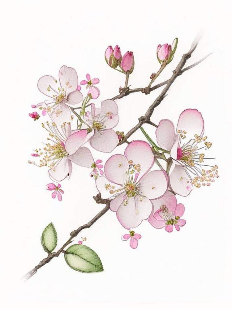 Cherry Blossom Floral Quentin Blake Inspired Illustration 1 Flower