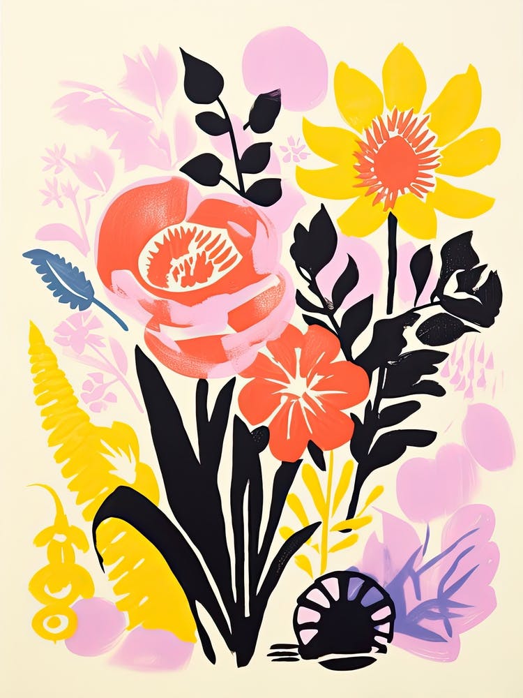 Nature Morte Florale Colorée Style Risographie 21