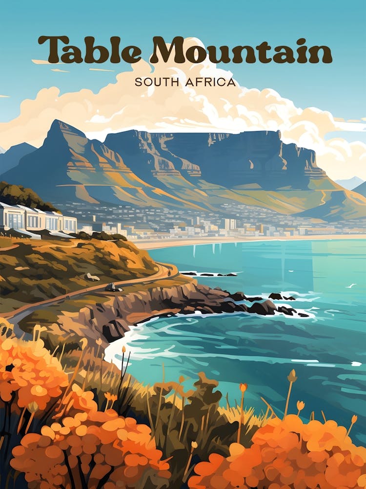 Table Mountain South Africa Nature Modern Travel Art