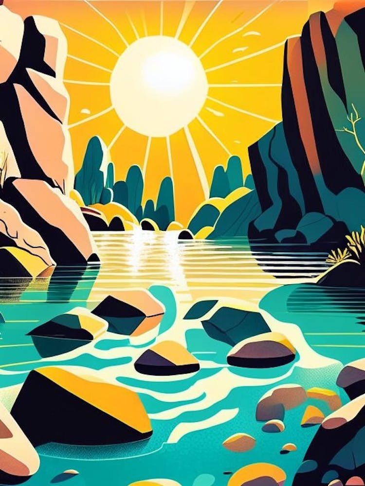 Water Over Stones In Sunlight Water Landscapes Waterscape Midcentury 1