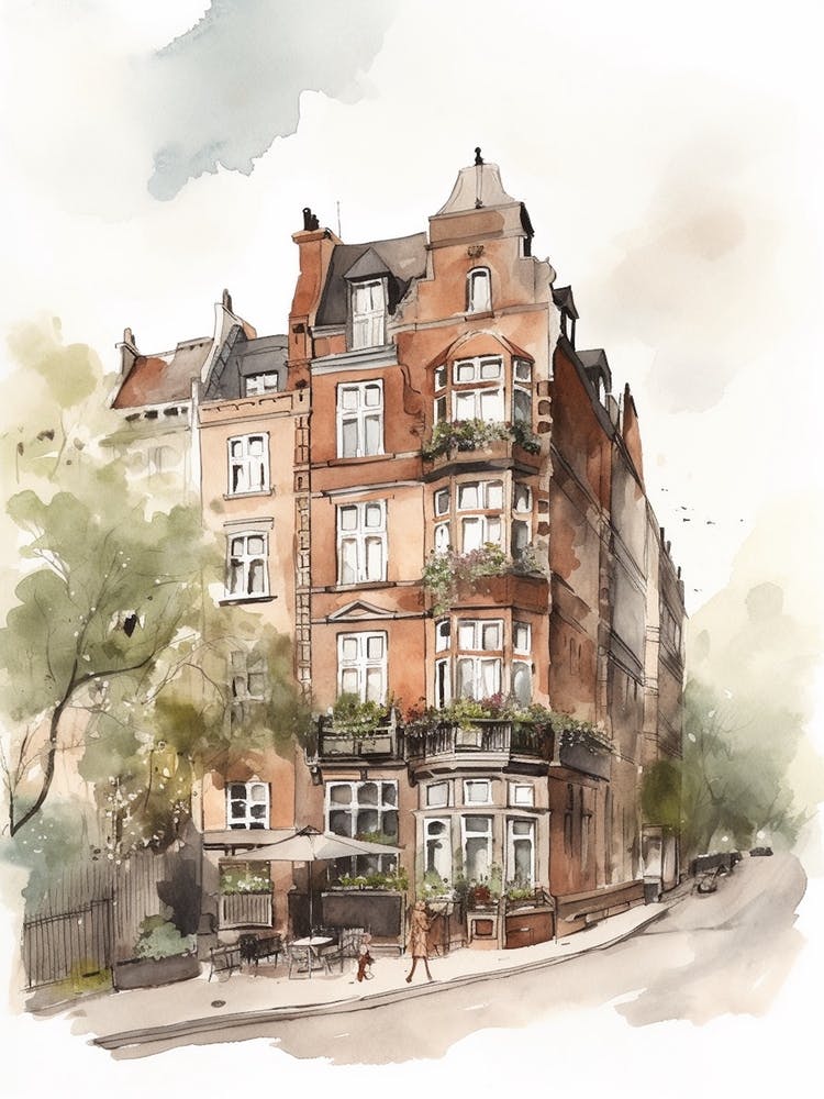 Norrebro Copenhagen Neighborhood, Watercolour 2