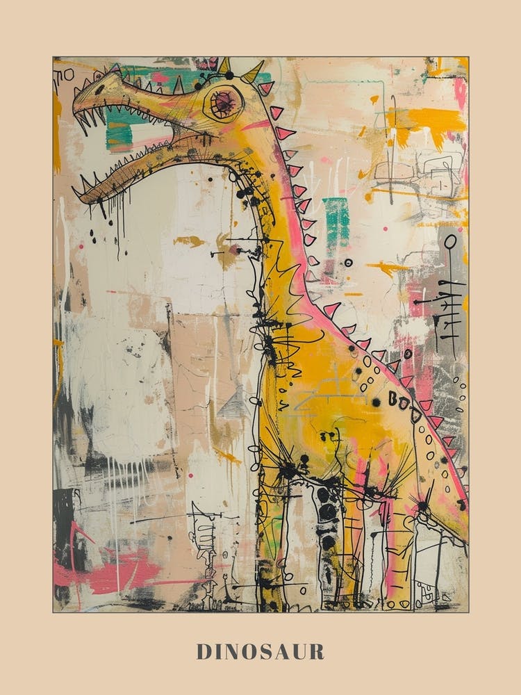 Graffiti Mustard Pastel Dinosaur Paint Splash Portrait 1 Poster