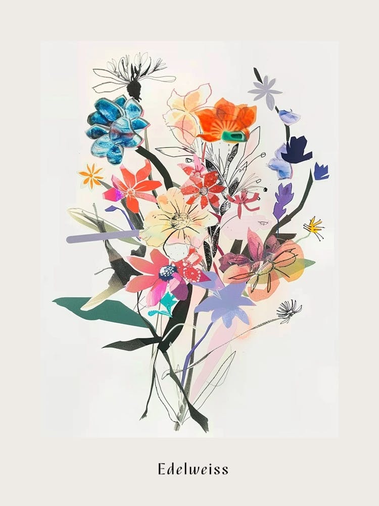 Edelweiss Collage Flower Bouquet Poster