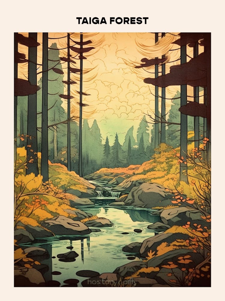 Taiga Forest Midcentury Travel Poster