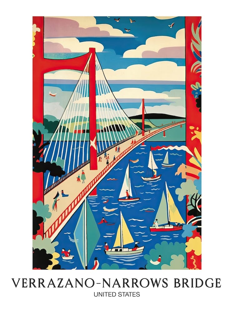 Verrazzano Narrows Bridge, United States Colourful 2 Travel Poster