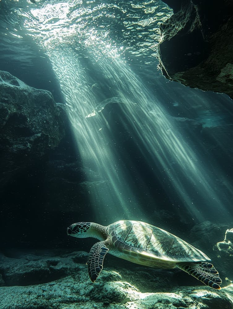 Sea Turtle Under The Sun. Generated AI.