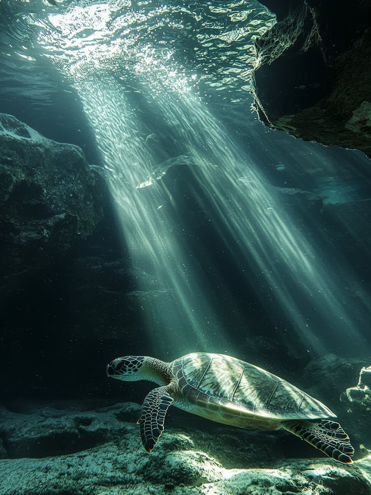 Sea Turtle Under The Sun. Generated AI.