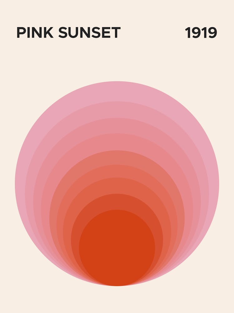 Pink Sunset abstract art, geometric, exhibition, cool, circles, vibes, Bauhaus, vintage, retro, preppy, minimal, aesthetic, dorm, decor, funky, groovy