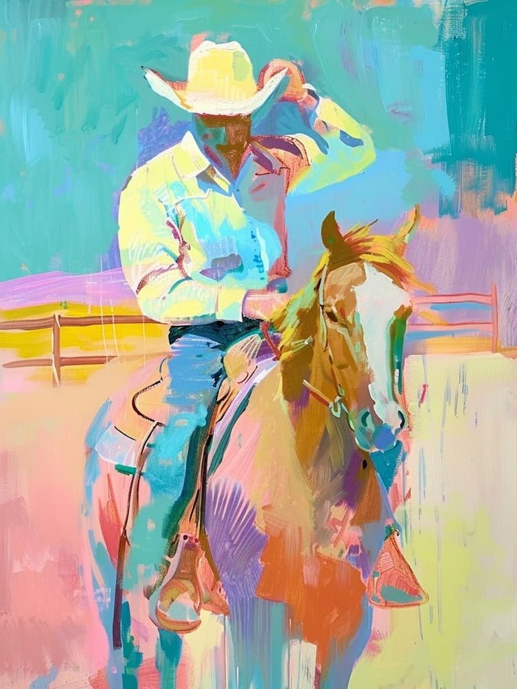 Pink And Blue Cowboy Painting 1