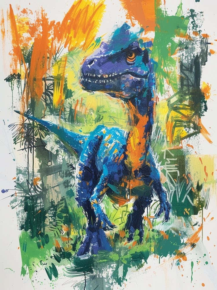 Colourful Orange Blue Dinosaur Wild Brushstrokes 2