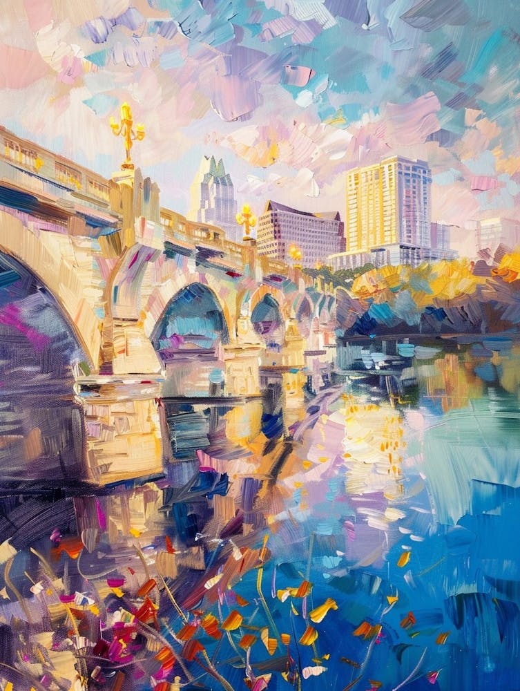Congress Avenue Bridge Austin Texas Oil Painting 1
