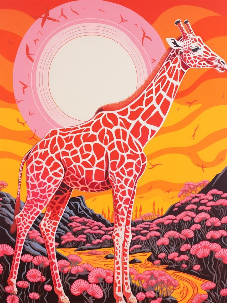 Giraffe Exploring The Nature Orange & Pink 5