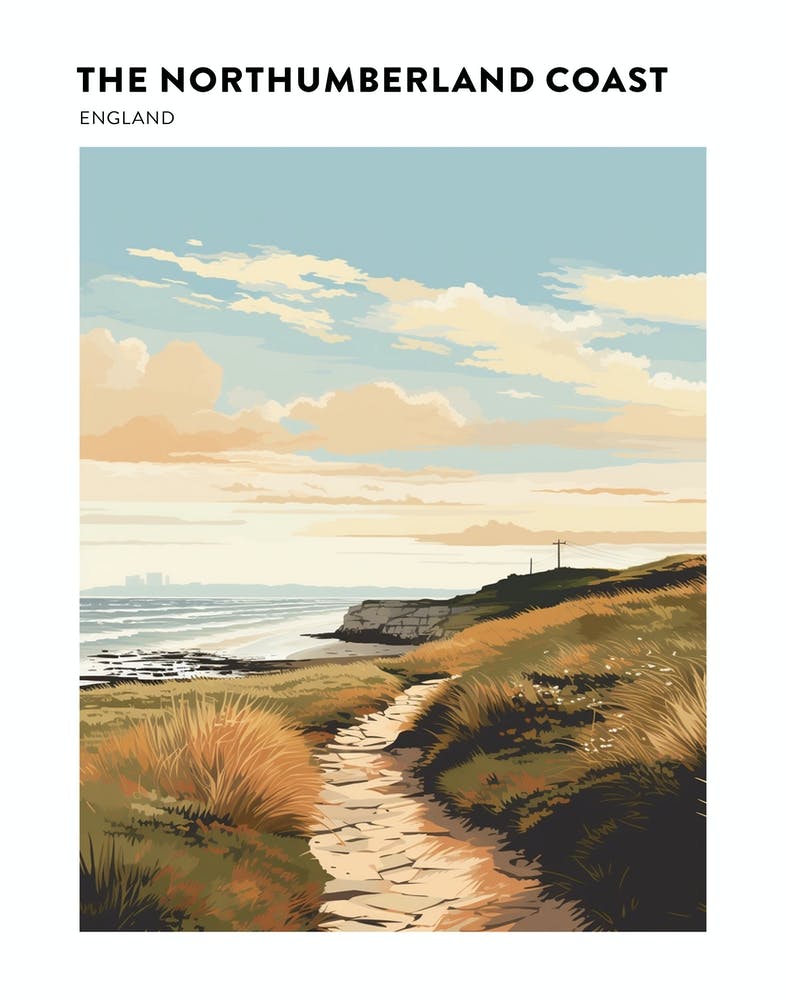 The Northumberland Coast Path England 3 Hiking Trail Landscape Poster