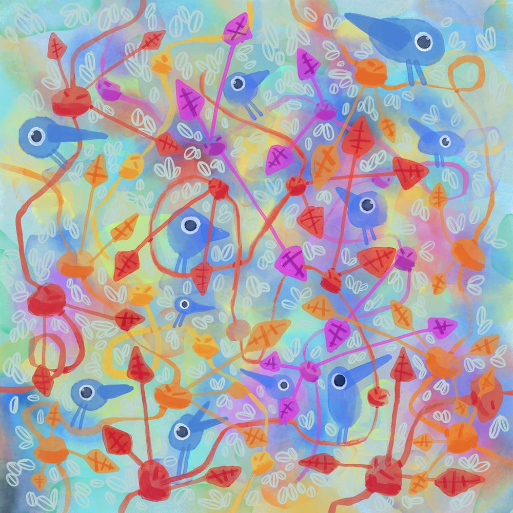 colourful birds in a tree