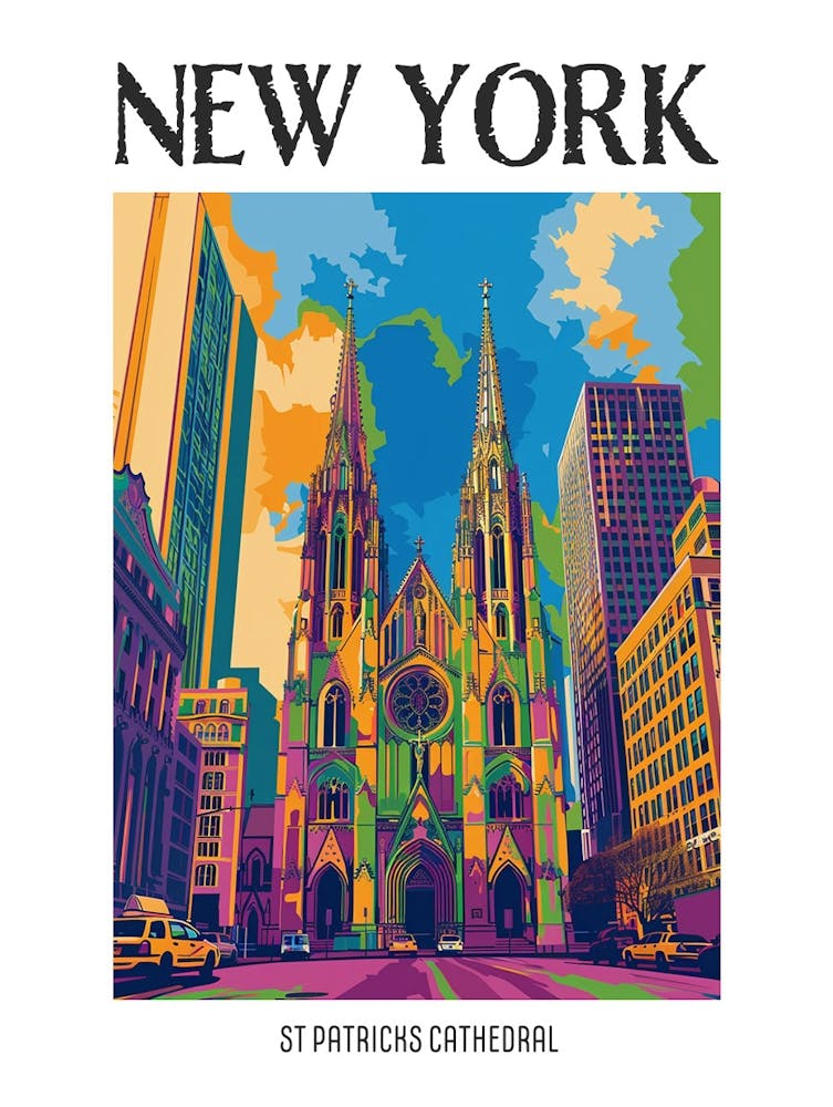 St Patricks Cathedral New York Colourful Silkscreen Illustration 2 Poster