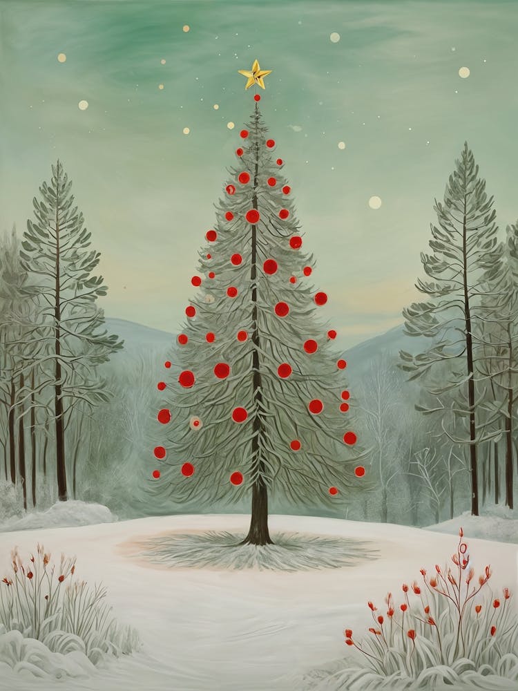 Pastel Christmas Tree In The Snow