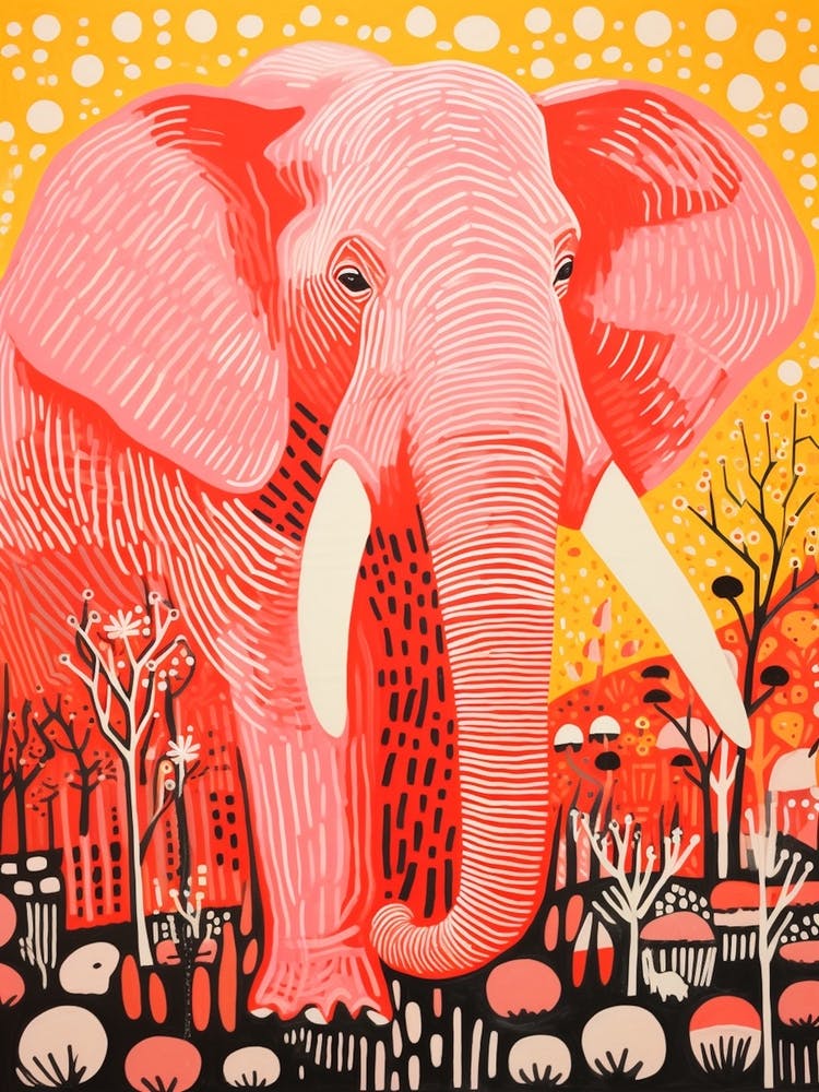 Elephant Linocut Inspired