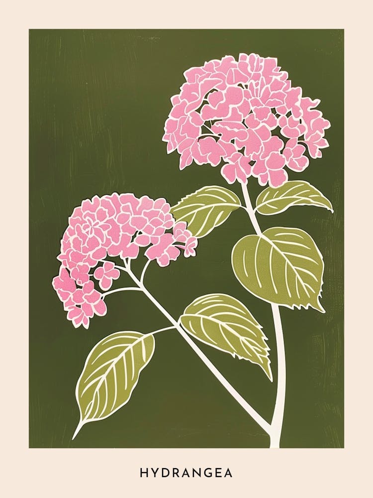 Pink & Green Hydrangea 2 Flower Poster