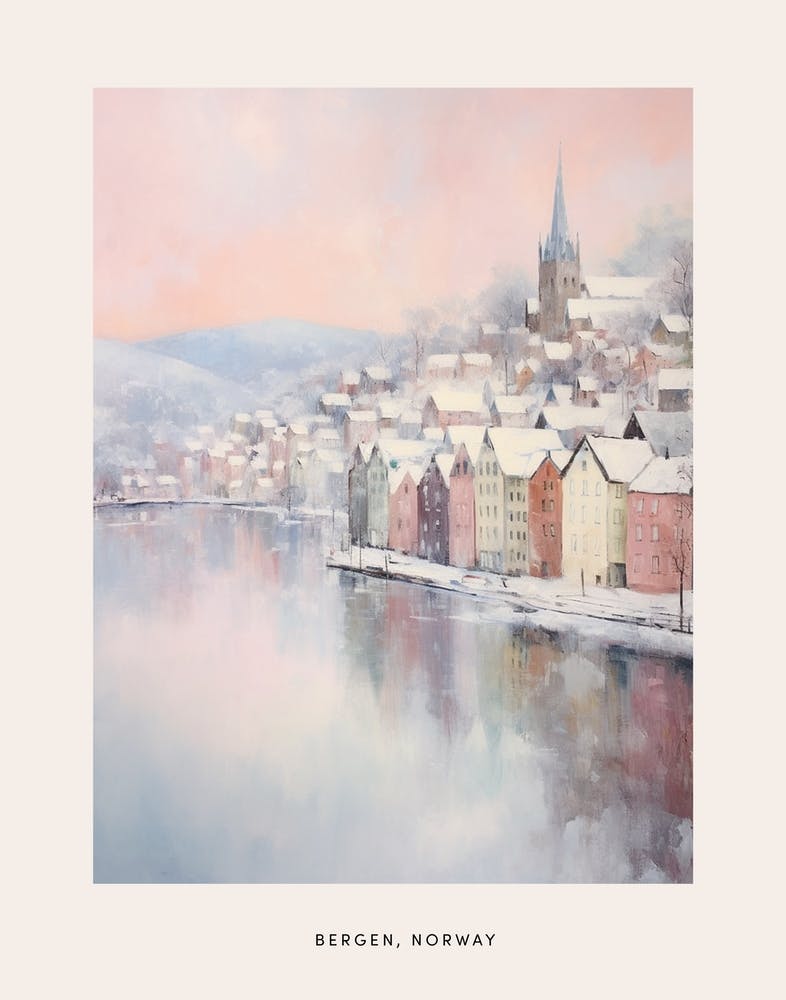 Dreamy Winter Painting Poster Bergen Norway 3