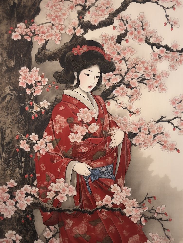 Sakura Cherry Blossom 1 Vintage Japanese Botanical And Geisha