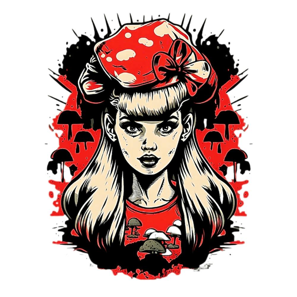 Mushroom Girl Pinup Style Art