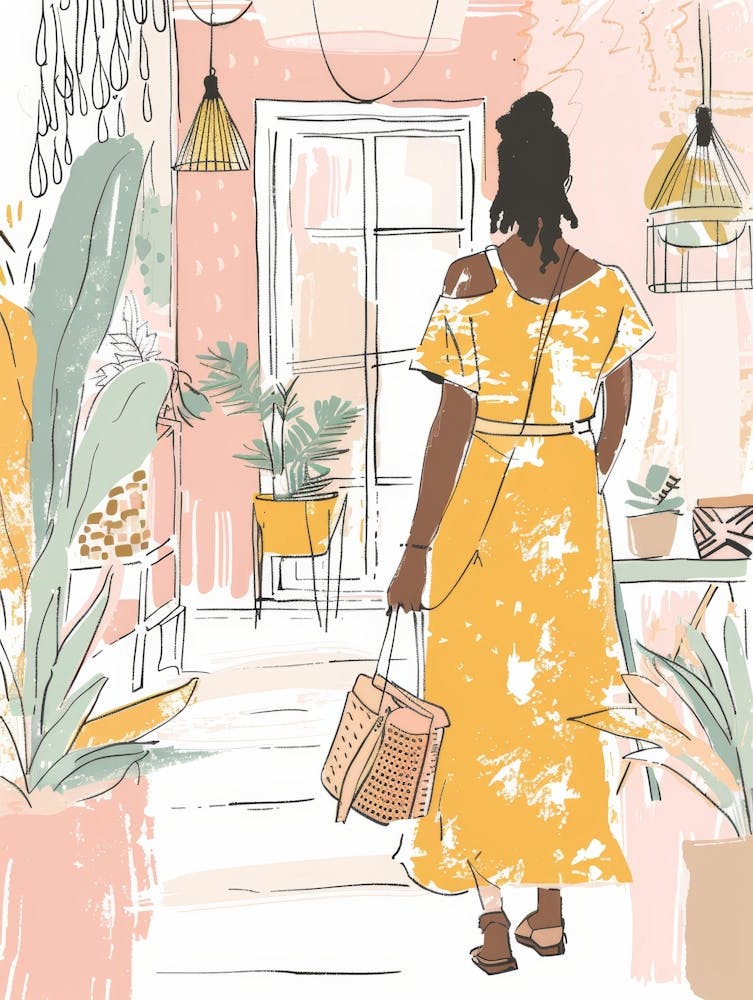 Illustration Of A Woman In A Yellow Dress